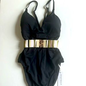 Seafolly one piece black swimsuit with belt size 12